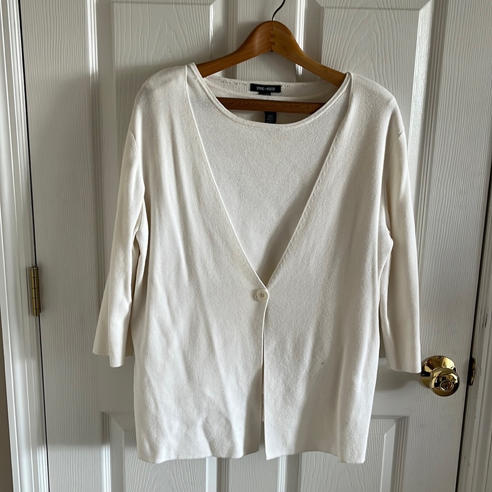 Spring + Mercer Two-Piece Off White Sweater Set Cardigan & Sleeveless Tank XL